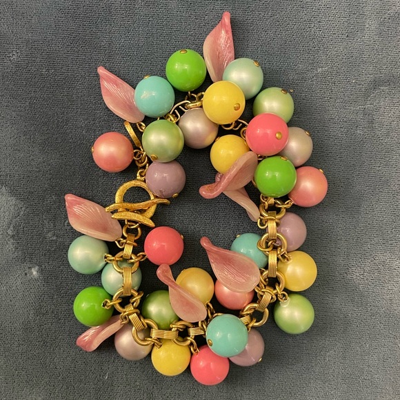 Vintage Alice Caviness Pastel Bauble Gold Bracelet - Picture 9 of 9